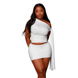 Summer Casual Women's Oblique Shoulder Sleeveless Short Skirt Set