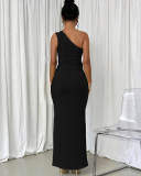 Casual Single Shoulder Drawstring Vest & Long Skirts