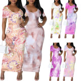 1 Custom Casual Digital Printing Short Sleeve Long Dresses