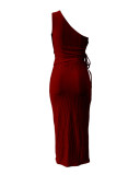 Casual Single Shoulder Drawstring Vest & Long Skirts