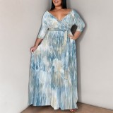 1 Custom Casual Digital Printing 3/4 Sleeve Plus Size Maxi Dresses