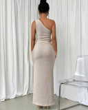 Casual Single Shoulder Drawstring Vest & Long Skirts