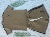 Summer Embossed Embroidery Belt Short Sleeve Sportswear Short Set