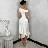 Summer Graduation Asymmetric Strap Top + Hem High Slit Gathered Skirt Set