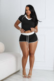 Casual Sports High Elastic Yoga Striped V-neck Two-piece Shorts Set
