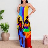 1 Custom Casual Digital Printing Straps Long Dresses with Pockets