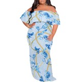 1 Custom Casual Digital Printing Off Shoulder Plus Size Maxi Dresses