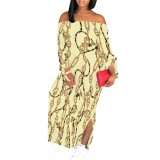 1 Custom Casual Digital Printing Long Sleeve Off Shoulder Slit Maxi Dress