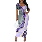 1 Custom Casual Digital Printing Short Sleeve Long Dresses