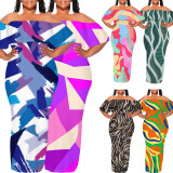 1 Custom Casual Digital Printing Off Shoulder Maxi Dress