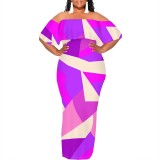1 Custom Casual Digital Printing Off Shoulder Maxi Dress