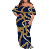 1 Custom Casual Digital Printing Off Shoulder Plus Size Maxi Dresses
