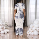 1 Custom Casual Digital Printing Short Sleeve Long Dresses