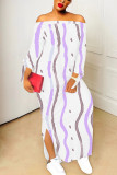 1 Custom Casual Digital Printing Long Sleeve Off Shoulder Slit Maxi Dress