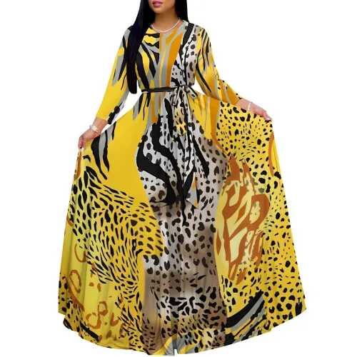 1 Custom Casual Digital Printing 3/4 Sleeve Long Dress