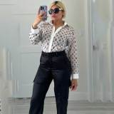 Imitation Silk Sewing Ladies Chiffon Cassic Print Shirt