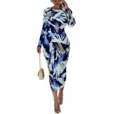 1 Custom Casual Digital Printing Long Sleeve Long Dresses