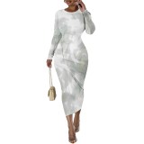 1 Custom Casual Digital Printing Long Sleeve Long Dresses