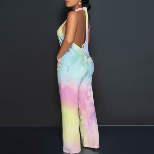 1 Custom Casual Digital Printing Halter Backless One Piece Jumpsuits