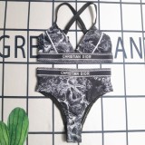 Casual Printed Padded Straps Backless Two Piece Swimwears