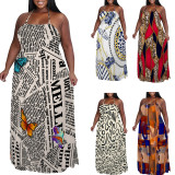 1 Custom Casual Digital Printing Halter Backless Plus Size Maxi Dress