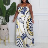 1 Custom Casual Digital Printing Halter Backless Plus Size Maxi Dress