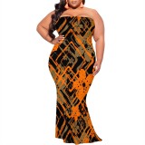 1 Custom Casual Digital Printing Strapless Plus Size Maxi Dress