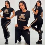 Casual Bear Embroidered Letters Short-sleeved Trousers Set