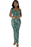 Women's Sleeveless Bodycon Striped Printed Party Long Maxi Dress