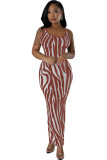 Women's Sleeveless Bodycon Striped Printed Party Long Maxi Dress