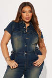 Slim Stretch Washed Denim Straight Jumpsuit