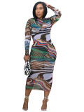 Sexy Printed Painted Slim Bodycon Mid Dresses