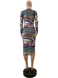 Sexy Printed Painted Slim Bodycon Mid Dresses