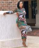Sexy Printed Painted Slim Bodycon Mid Dresses