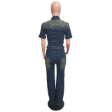 Slim Stretch Washed Denim Straight Jumpsuit