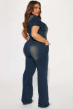 Slim Stretch Washed Denim Straight Jumpsuit