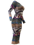 Sexy Printed Painted Slim Bodycon Mid Dresses