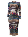 Sexy Printed Painted Slim Bodycon Mid Dresses