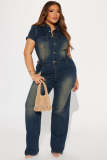 Slim Stretch Washed Denim Straight Jumpsuit