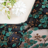 Sexy Mesh Embroidery Sheer Backless Lace Up Bodysuit