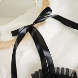 Solid Mesh Adjustable Straps Sexy Black Corset Bustier with Lace Ruffle Hem