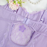 Lace Purple Body Shaping Strap Embroidery Perspective One Piece Bustier Bodysuit