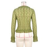 Y2K Hollow Lace V-neck Cardigan Long-sleeved Tie Top