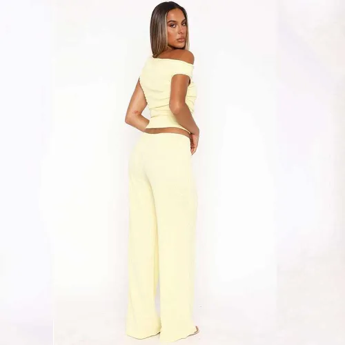 Elastic Bubble One-shoulder Oblique Collar Pleated Wide-leg Pants Suit