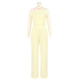 Elastic Bubble One-shoulder Oblique Collar Pleated Wide-leg Pants Suit