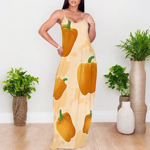 1 Custom Casual Digital Printing Straps V Neck Maxi Dress