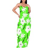 1 Custom Casual Digital Printing Straps V Neck Maxi Dress