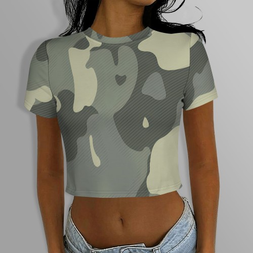 1 Custom Casual Digital Printing O Neck Short Sleeve Crop Top