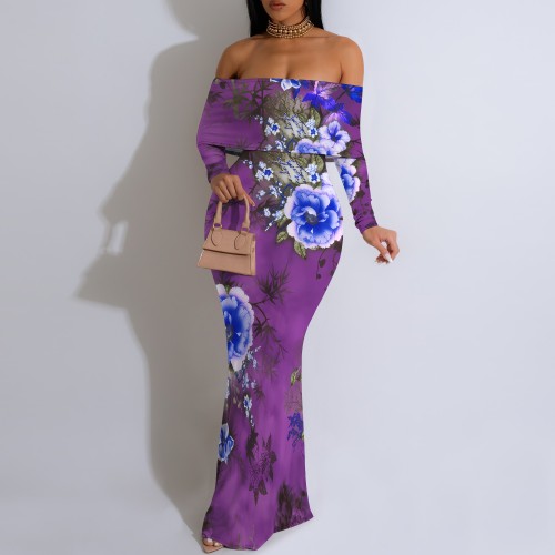 1 Custom Casual Digital Printing Off Shoulder Evening Dresses