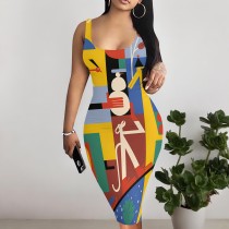 1 Custom Casual Digital Printing Sleeveless U Neck Midi Dresses